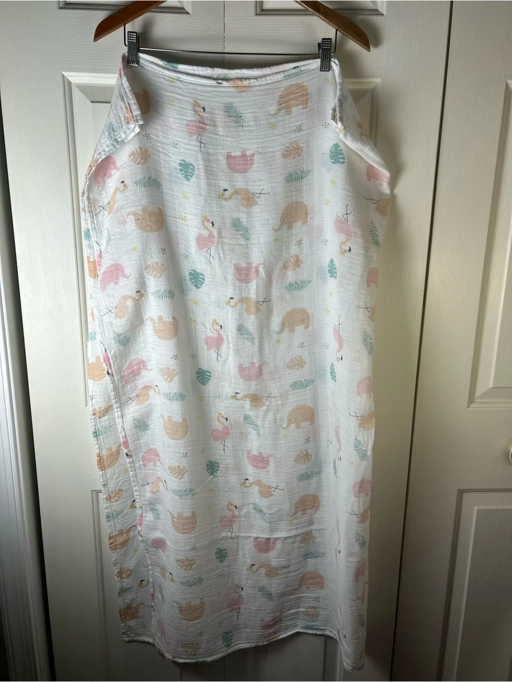 Flamingo Elephant Baby Girl Swaddle Blanket Bamboo Cotton Blend Pink White Green